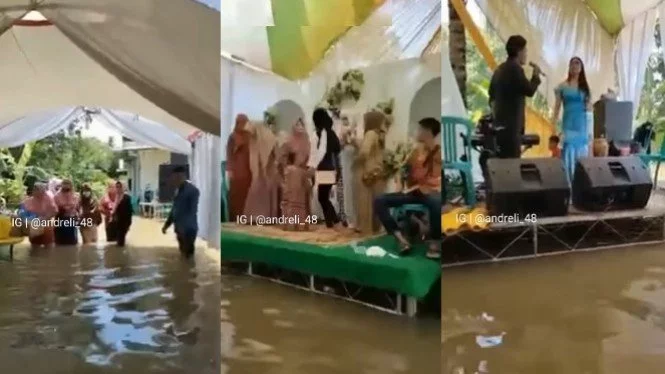 Viral, Banjir Genangi Tenda Pernikahan