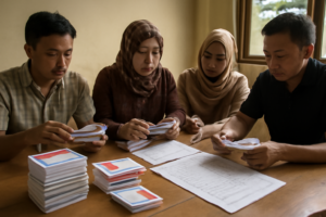 Petugas KPPS sedang menghitung surat suara di TPS